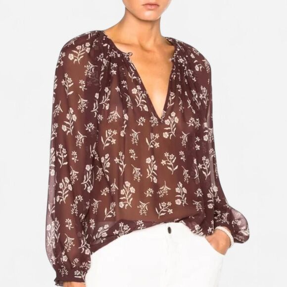 Nili Lotan 100% Silk Blossom Saint-Tropez Sheer Peasant Blouse – Boho Holiday XS - Picture 3 of 7